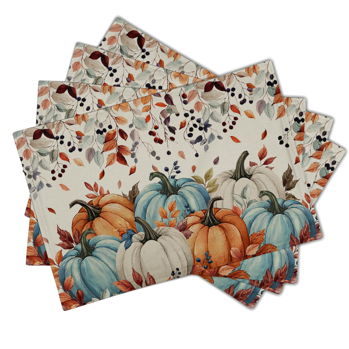 Fall Plaid Placemats Set of 4 Orange Navy Blue Buffalo Plaid Thanksgiving Themed Table Mats Farmhouse Place Mats Washable Linen Placemat for Party Kitchen Dining Decor 12x18 Inch