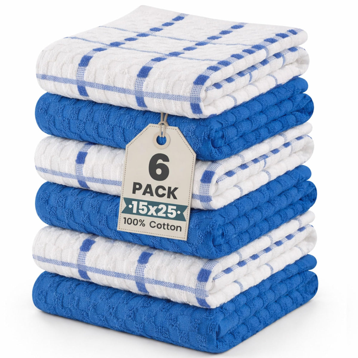 GOLD TEXTILES Kitchen Towels 12 Pack, Waffle Weave Cotton, 15x25in (Grey)