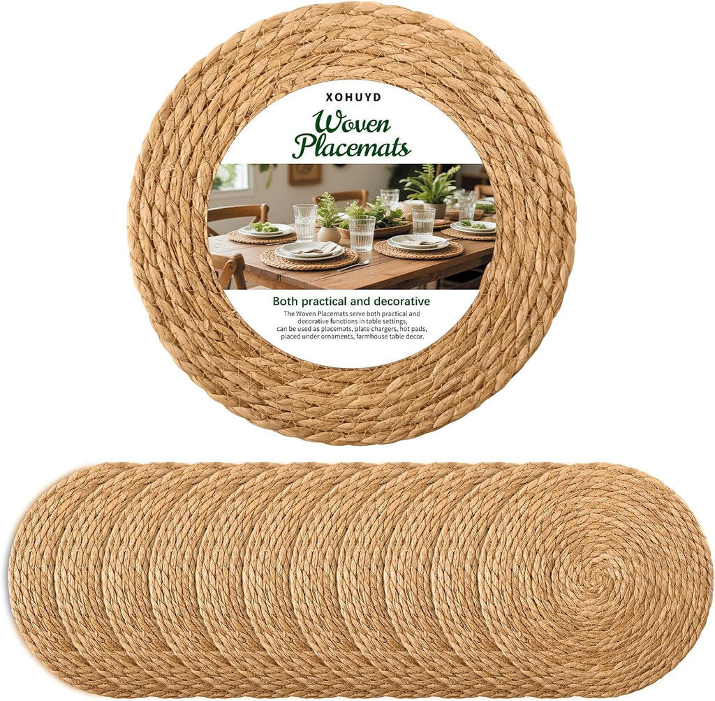 13" Round Woven Placemats Set of 12, Plate Chargers for Dining Table