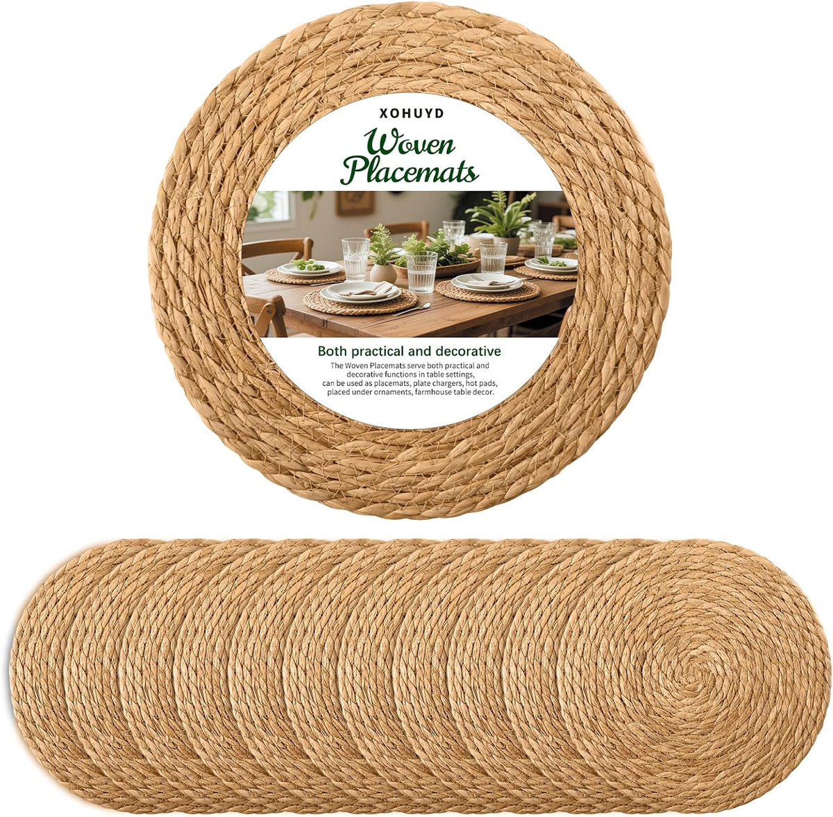 13" Round Woven Placemats Set of 12, Plate Chargers for Dining Table