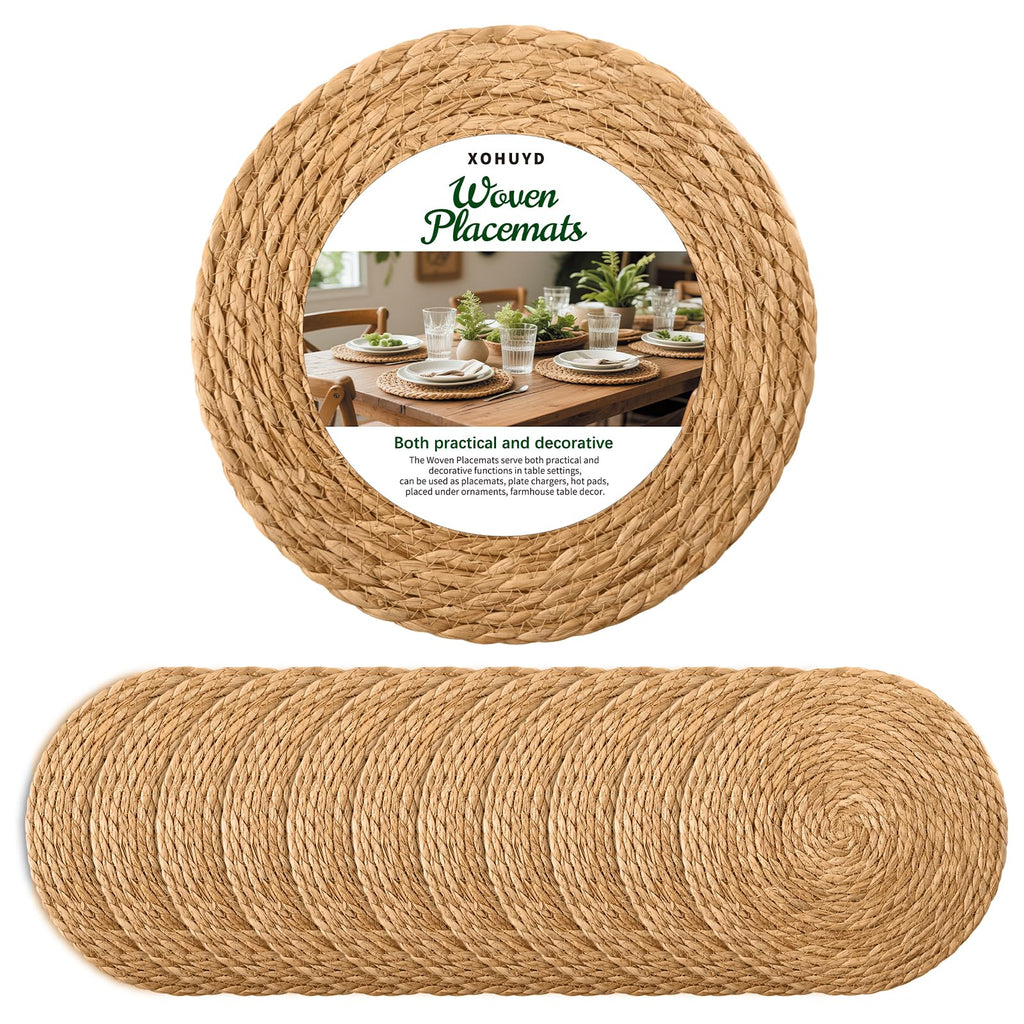 13" Round Woven Placemats Set of 12, Plate Chargers for Dining Table