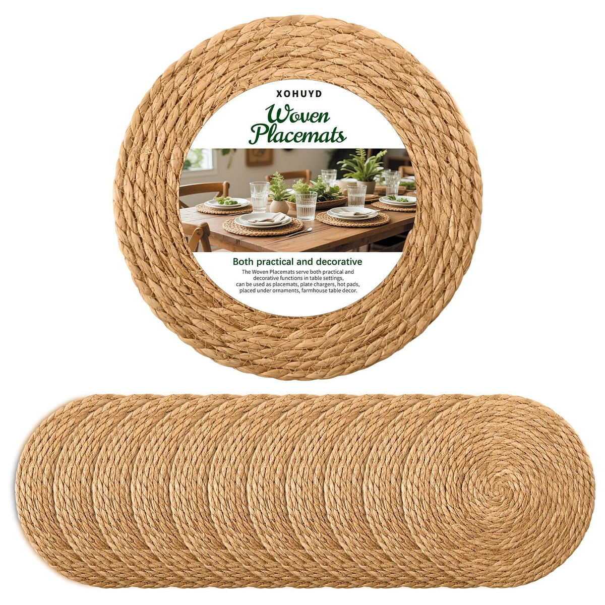 13" Round Woven Placemats Set of 12, Plate Chargers for Dining Table