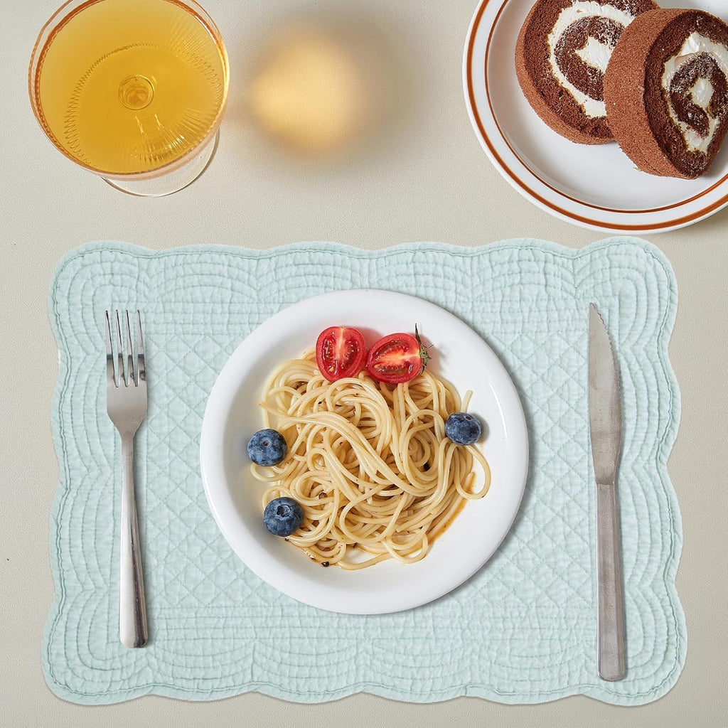 HOMBYS Quilted Placemats Set of 6 Washable-13x18 inches Rectangular Placemats for Kitchen Table-100% Cotton Fabric Rectangular Table Mats, (Light Blue)