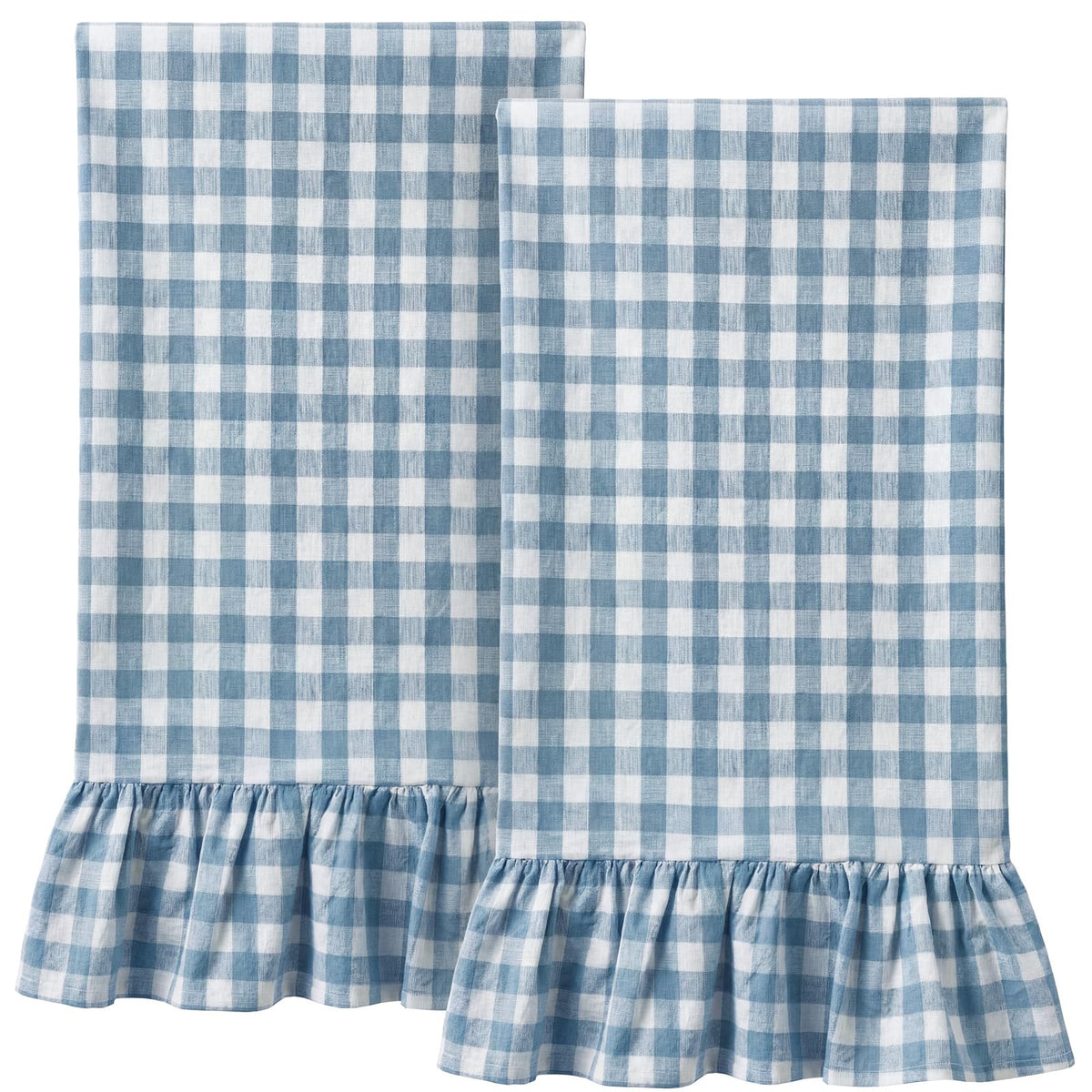 HunnmingRe 2 Pcs Green Gingham Kitchen Towels Cotton Ruffled