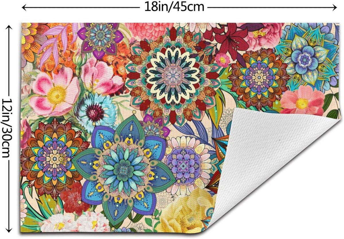Boho Floral Placemats Set of 4, Colorful Dining Table Mats 12"x18"