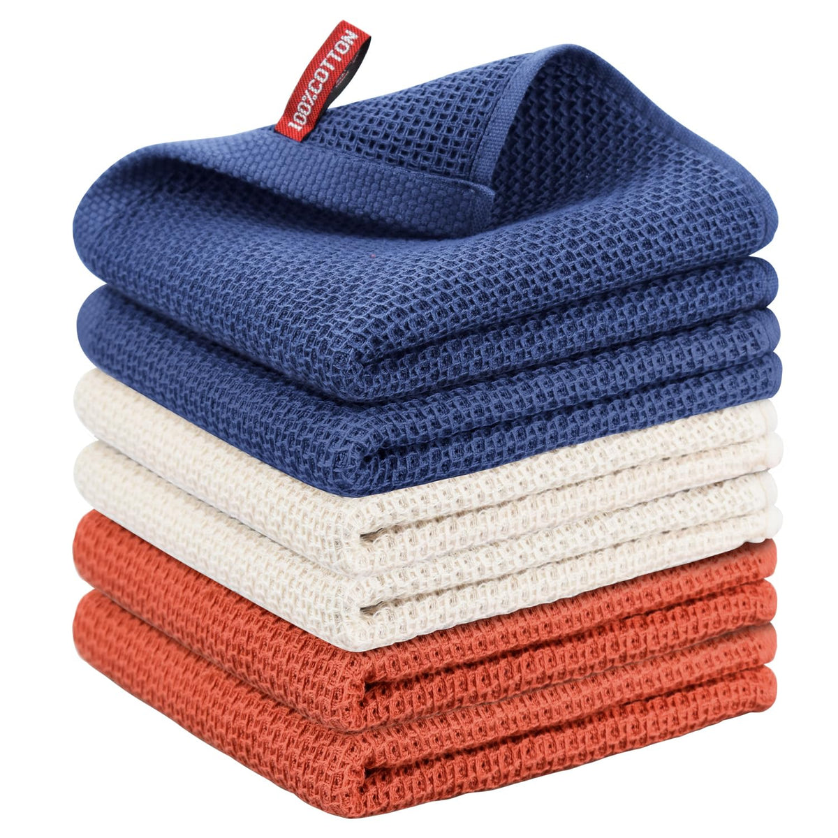 Nialnant 6 Pack Kitchen Towels and Dishcloths Sets,100% Cotton Soft Absorbent Quick Drying Dish Towels for Kitchen,Washing Dishes,12x12 Inches, Multi Color