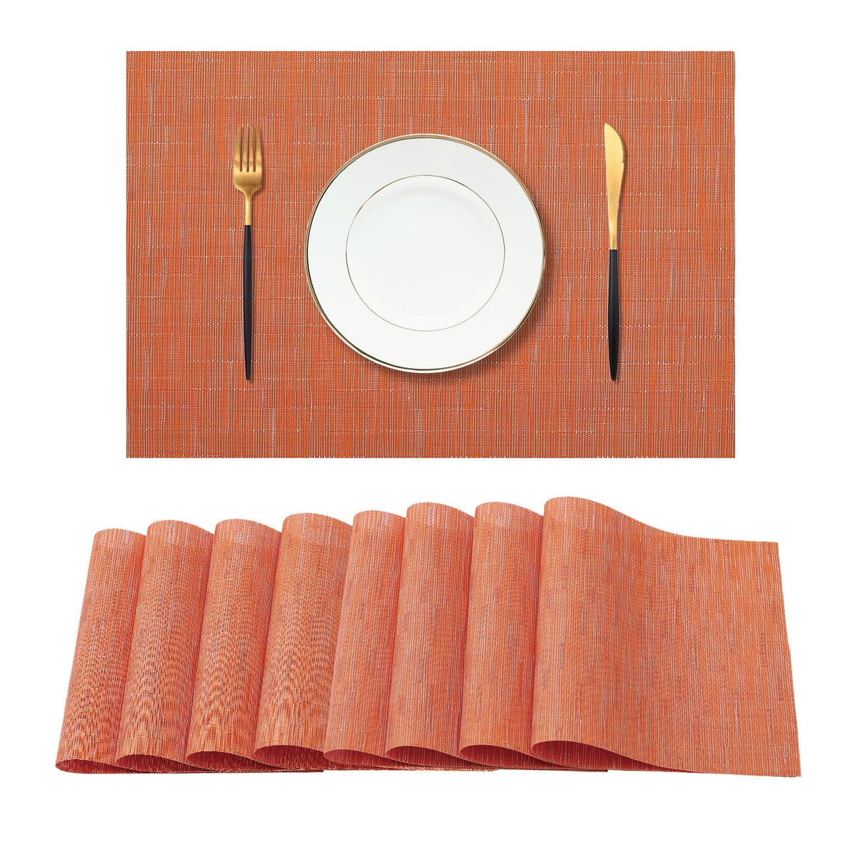Beige Placemats Set of 6 - Heat-Resistant, Non-Slip Table Mats, Washable Woven Vinyl for Indoor & Outdoor Dining