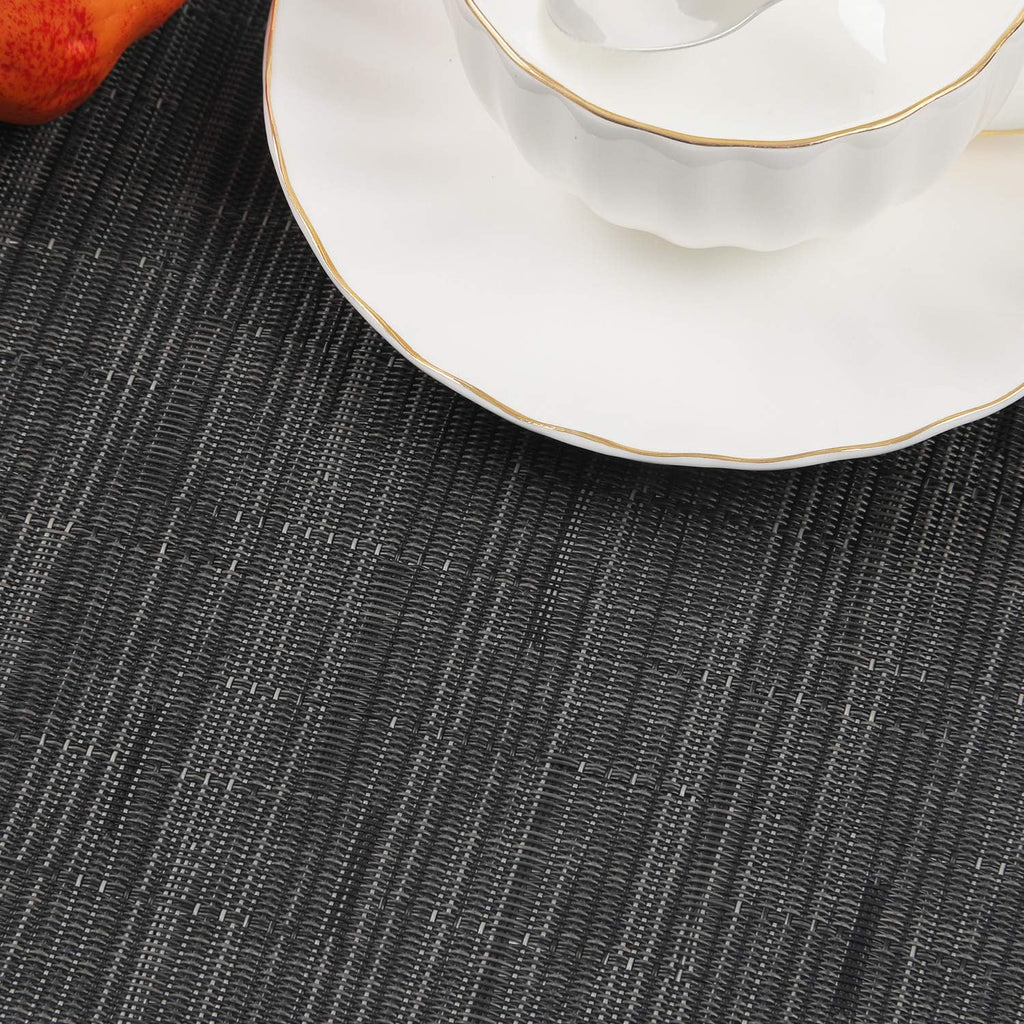 SHACOS Small Round Table Placemats Set of 5 Woven Vinyl Wedge Placemats with Centerpiece Round Table Mats Heat Resistant Wipe Clean (5, Black Gray)
