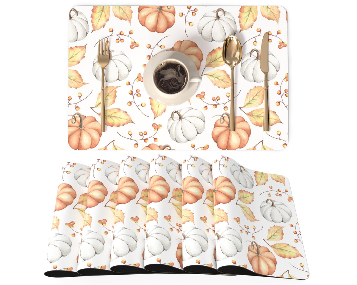 QIYI PU Leather Placemats Set of 6, 12"x18" Waterproof Table Mats, Dahlia