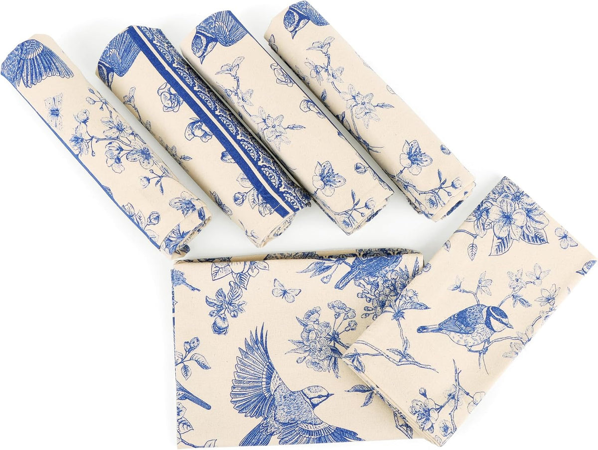 FINGERCRAFT Kitchen Towels 100% Cotton Set of 6 Tea Towel, Toile Blue