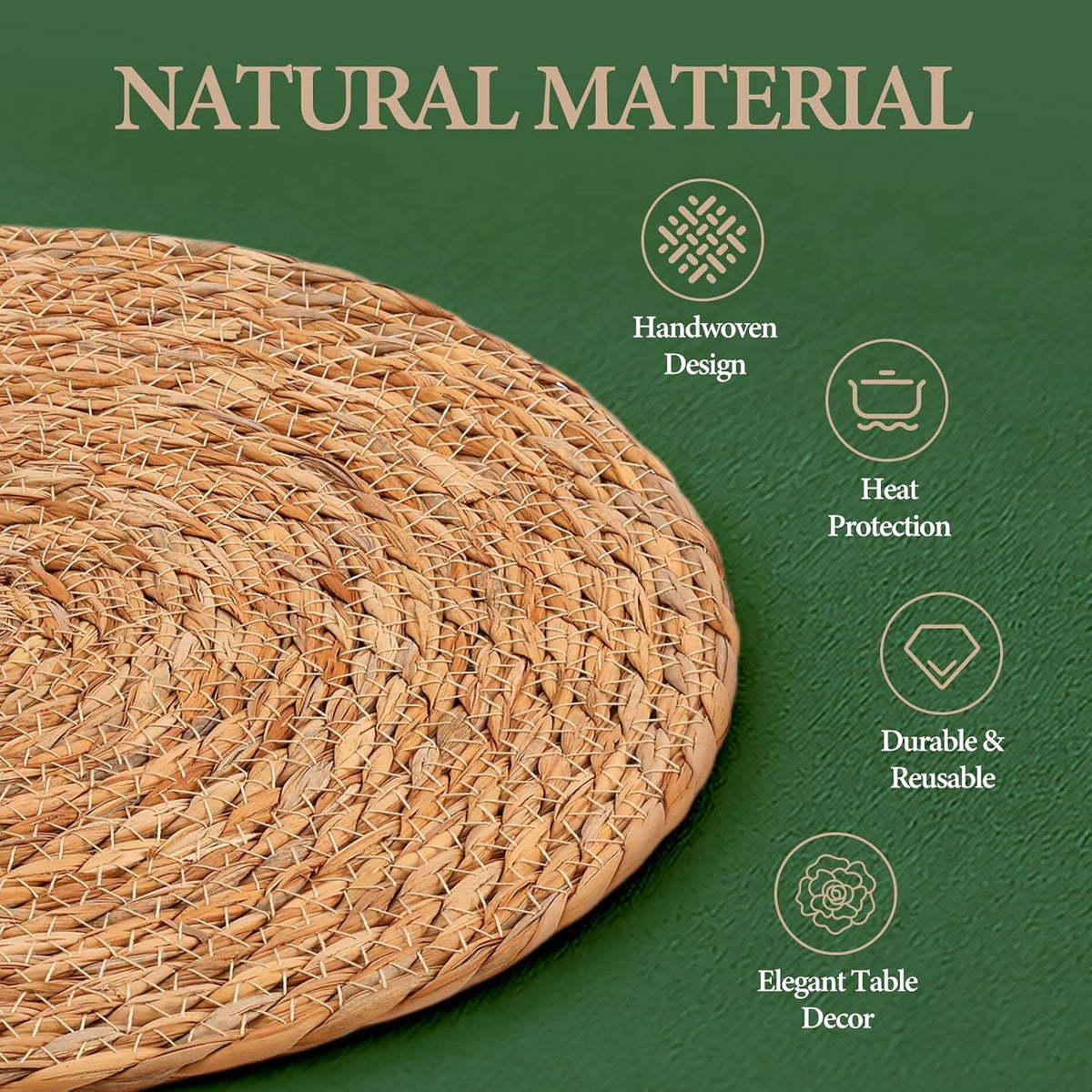 8PCS -13 in Round Woven Placemats Plate Chargers, Boho Farmhouse Rustic Woven Place Mats for Kitchen Dining Party Table Decor, Rattan Wicker Table Mats Jute Braided Chargers for Dinner Plates