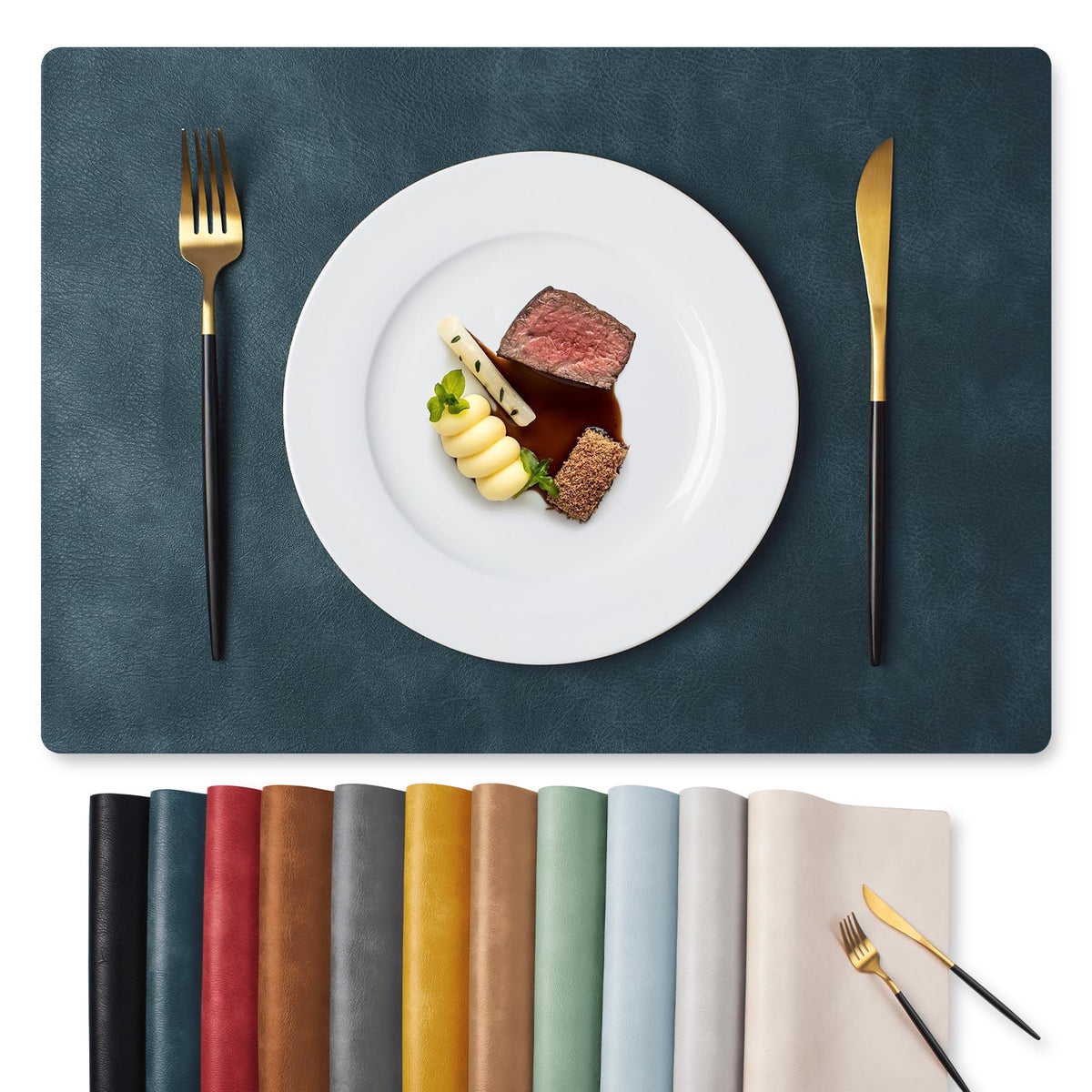 MOSAYT Vinyl Faux Leather Placemats, Set of 8, Reddish Brown