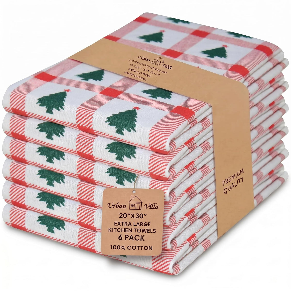 Urban Villa Kitchen Towels Cotton Dish Towels 12”x12” (Set of 8) Grey White