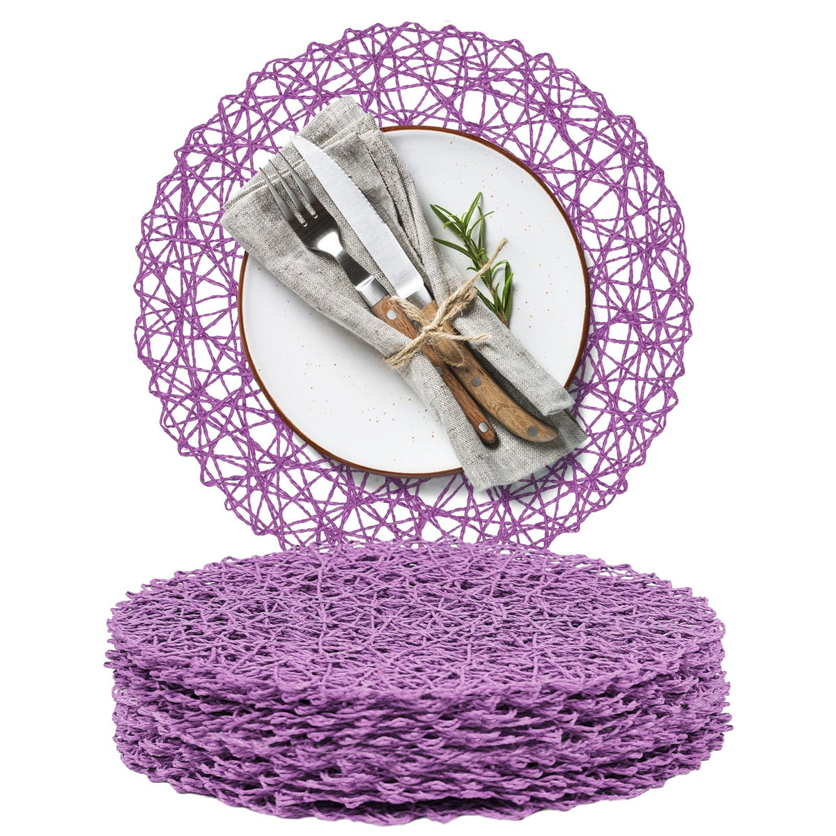 AHHFSMEI Paper Braided Round Placemats Set of 8 Natural Non-Slip Heat Resistant Table Mats for Dining Tables Woven Indoor & Outdoor Place mats(Coffee,8)