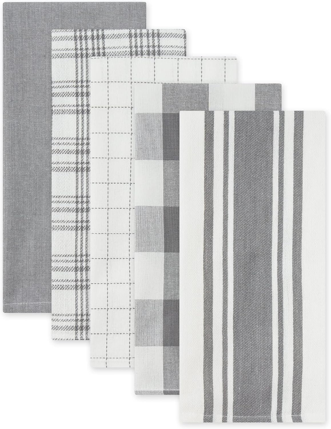 DII Basic Kitchen Large Cotton Dishtowel Set of 5, 18x28, Gray