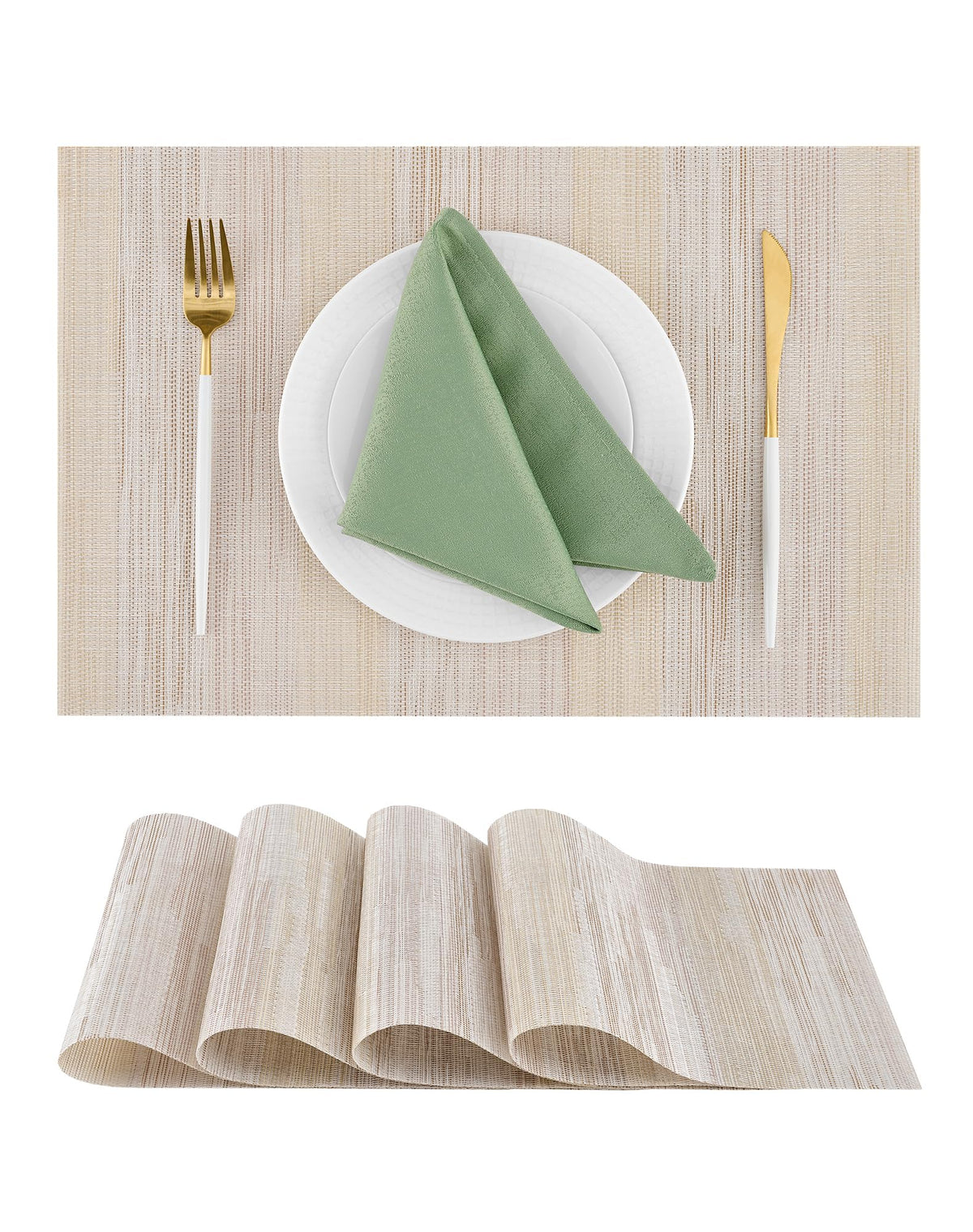 Beige White Placemats Set of 4 - Heat Resistant Non-Slip Place mats for Dining Table, Washable Durable PVC Vinyl Woven Table Mats(Beige White, 4)