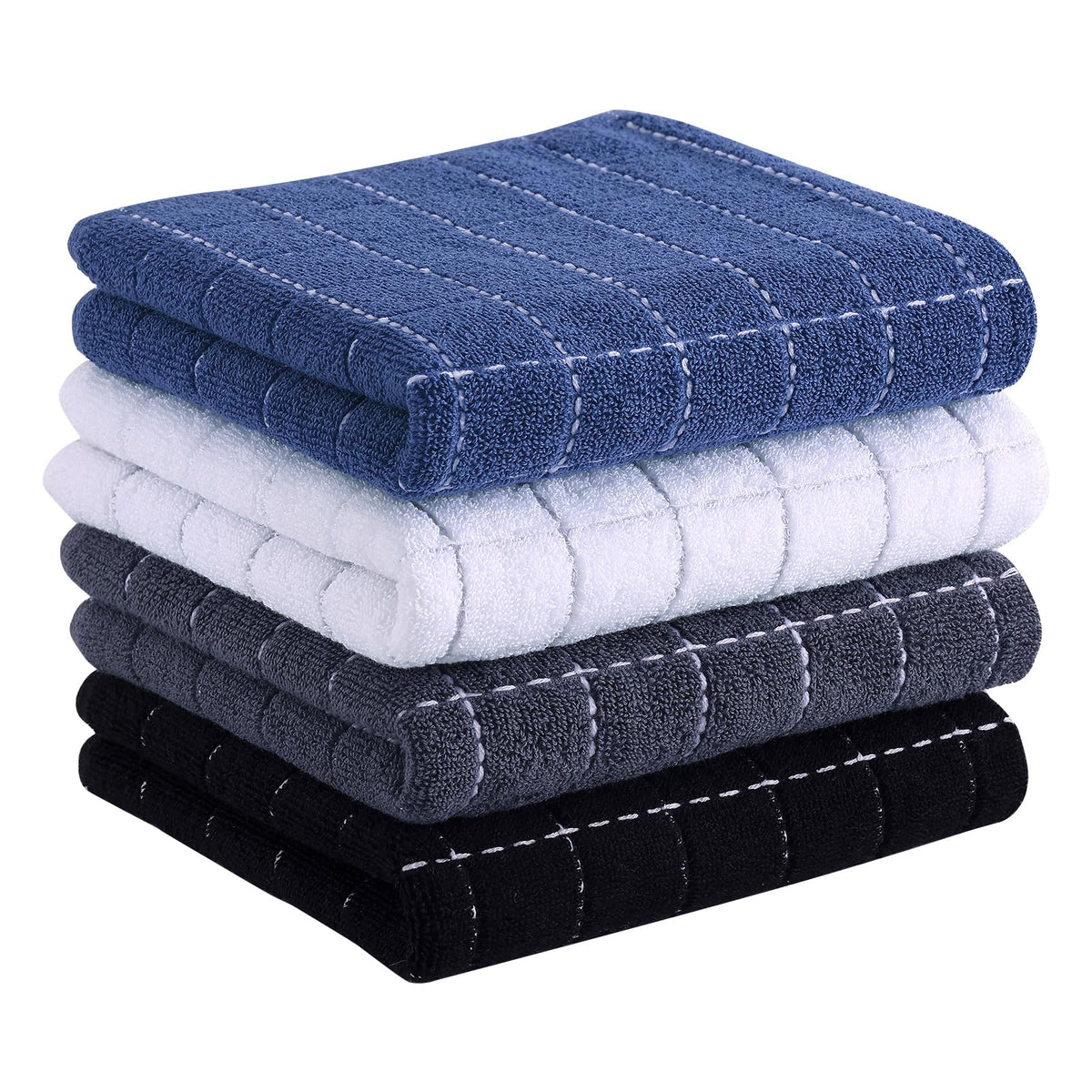 Homaxy 100% Cotton Terry Kitchen Towels, 4 Pack, Black