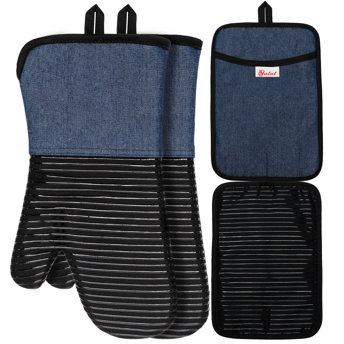 YUTAT Silicone Oven Mitts,High Heat Resistant Up to 500 Degrees,Waterproof Cooking Gloves with Soft Polyester Filling,Kitchen Potholder Set - Perfect for BBQ,Baking and Cooking,Pink,2 Pcs Set