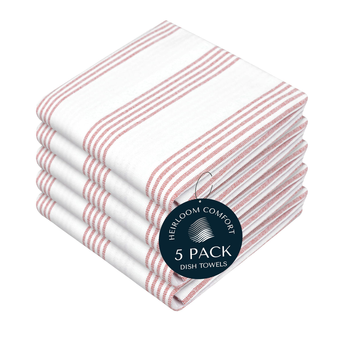 Rust Stripe Dish Towels, 5 Pack, 100% Cotton, Super Absorbent and Quick Dry, Multi Pin Striped Kitchen Towel Set, Durable Wash Cloths for Kitchen Use, Cleaning & Drying Dishes