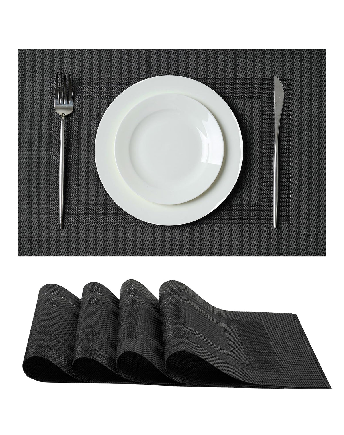 Beige White Placemats Set of 4 - Heat Resistant Non-Slip Place mats for Dining Table, Washable Durable PVC Vinyl Woven Table Mats(Beige White, 4)