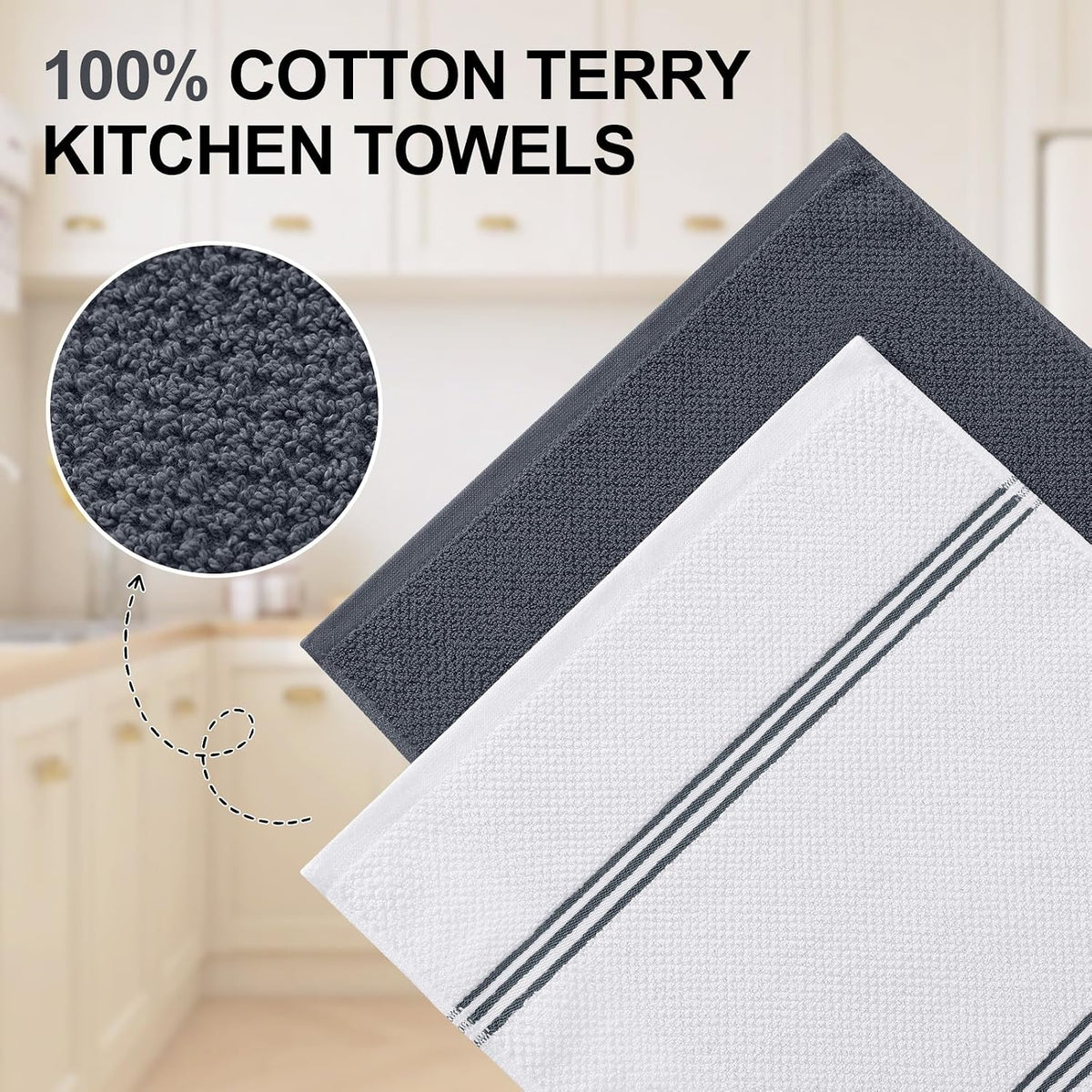Homaxy Dual Design Kitchen Towels and Dishcloths Set, 8 Pack, Dark Grey