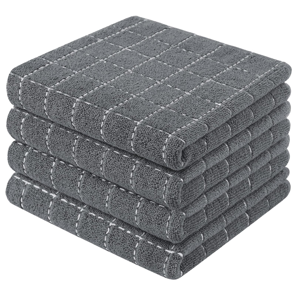 Mordimy Cotton Terry Checkered Kitchen Towels, 16"x 26", 4 Pack, Tan