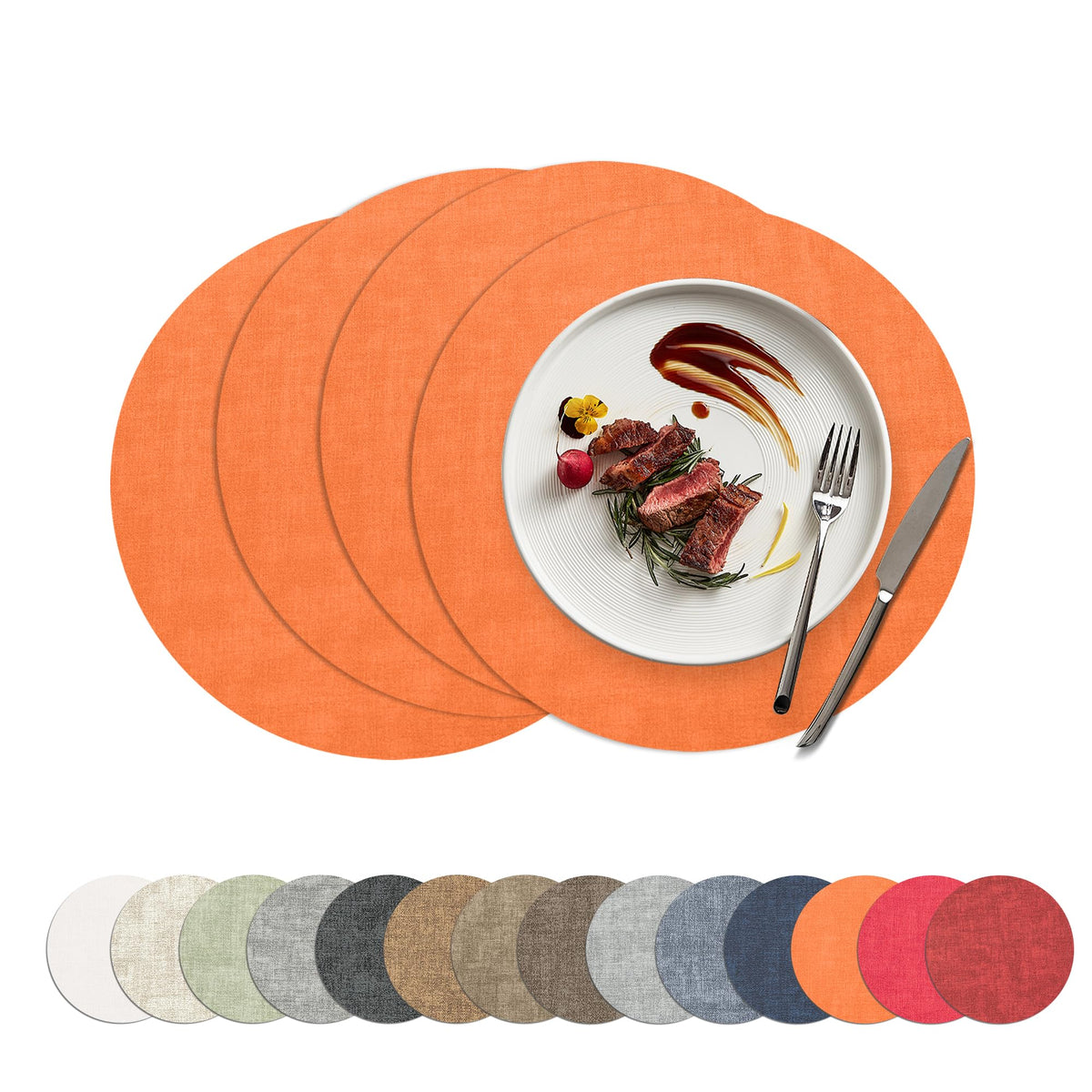 Placemats Set of 4, 15 Inch Round Faux Leather Place Mats