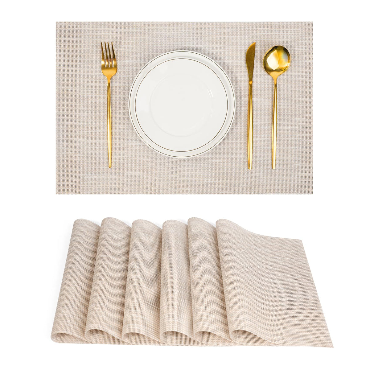 Placemats Set of 8，Non-Slip PVC Weave Table Mats Easy to Clean，Heat Resistant Place Mats for Kitchen Dining Table Decoration Indoor Outdoor，Beige