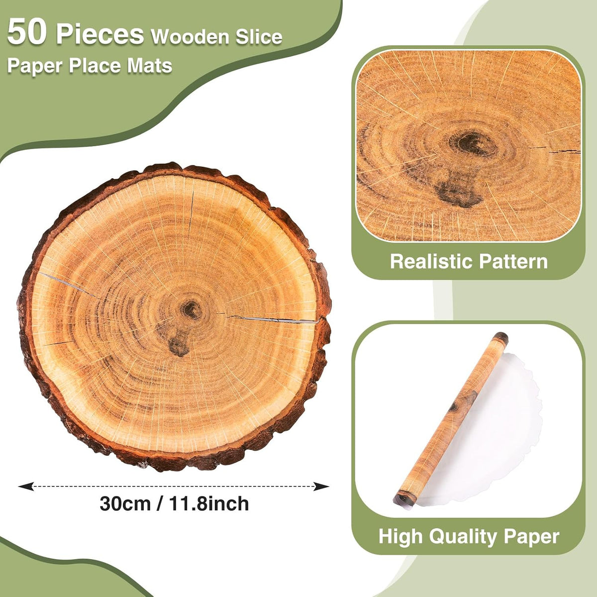 TaoBary 50 Pcs Disposable Wood Slice Grain Paper Placemats Bulk
