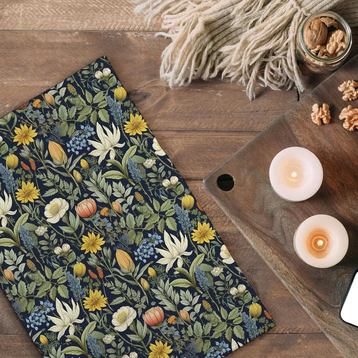 Vintage Boho Floral Kitchen Towels Set of 2, Retro Wildflowers Decorative Dish Tea Towels, Cottagecore Botanical Hand Towels for Bathroom, Cottagecore Floral Bathroom Decor, 16X24In