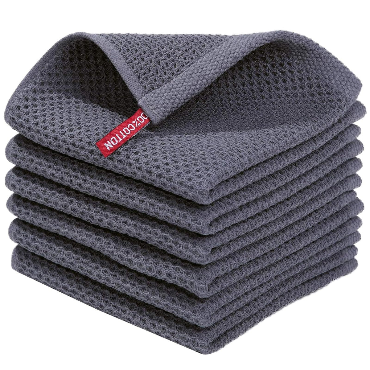 QUILTINA Dish Towels Set, 100% Cotton Waffle Weave Kitchen Towels 6 Pack, 17 x 25 Inches, Super Absorbent for Drying and Cleaning, Beige, Brown, Dark Grey
