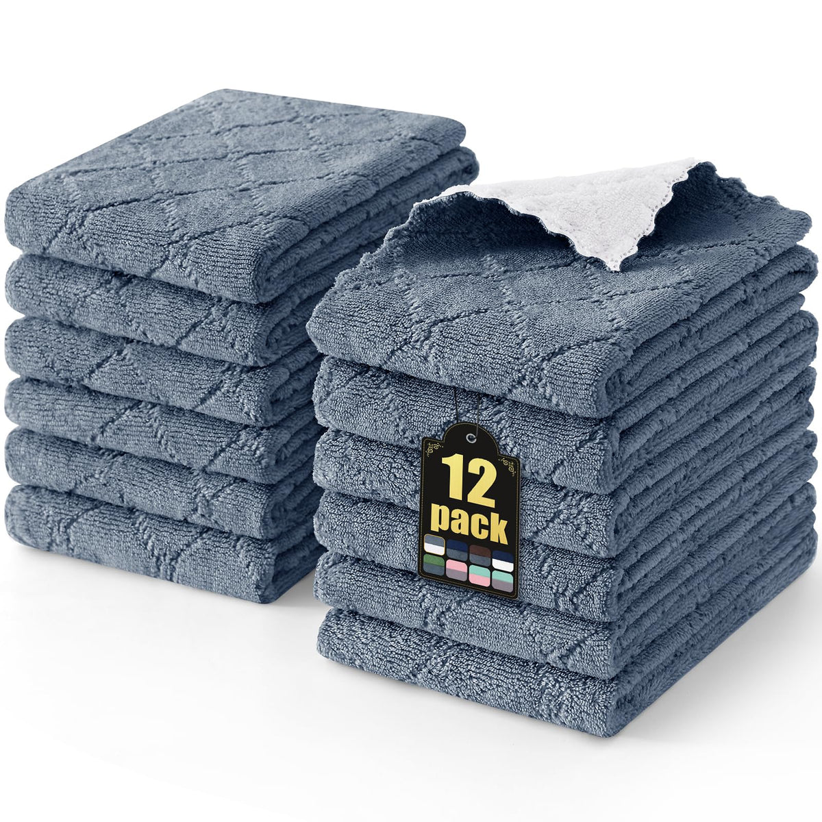 Mordimy 12 Pack Soft and Absorbent Kitchen Cloths, Dark Grey & White