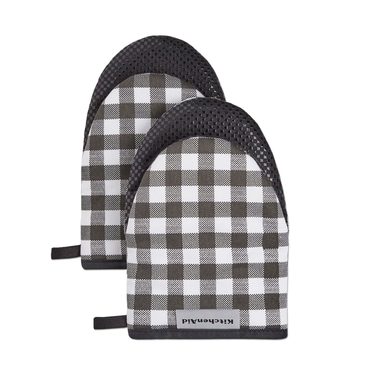 KitchenAid Gingham Mini Oven Mitt 2-Pack Set, Milkshake Tan, 5.5"x8"