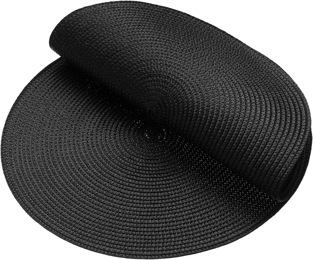 AHHFSMEI Round Placemats Set of 6 Heat Resistant Washable Non-Slip Woven Braided Table Mats for Dining Table Kitchen & Home Decor (Black)