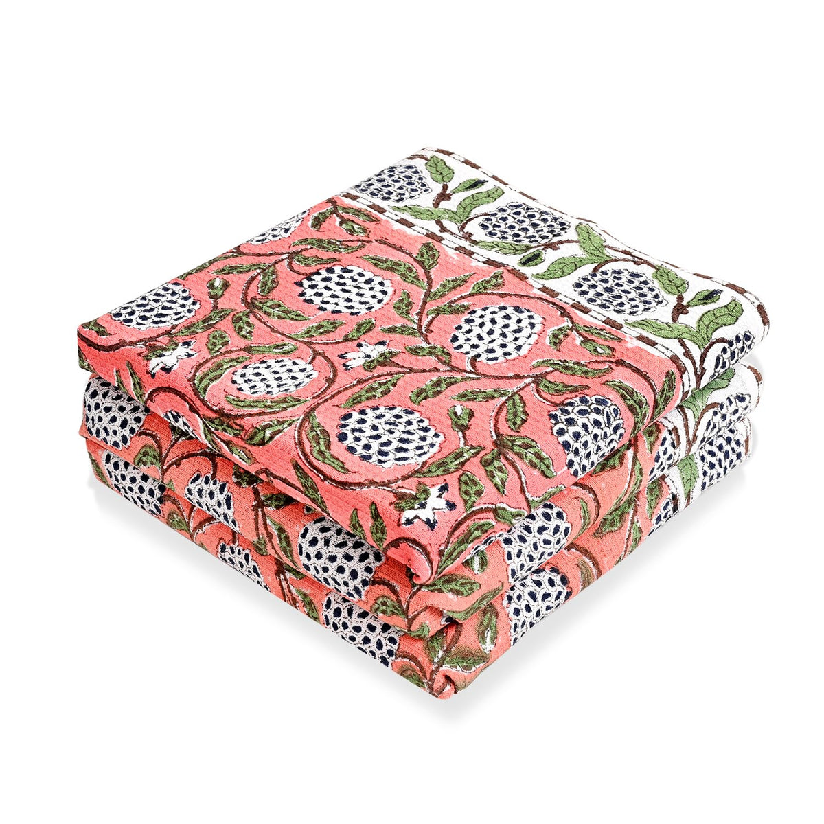 Ridhi Asparagus Green Hand Block Print Cotton Kitchen Towels, 16x28 Inch