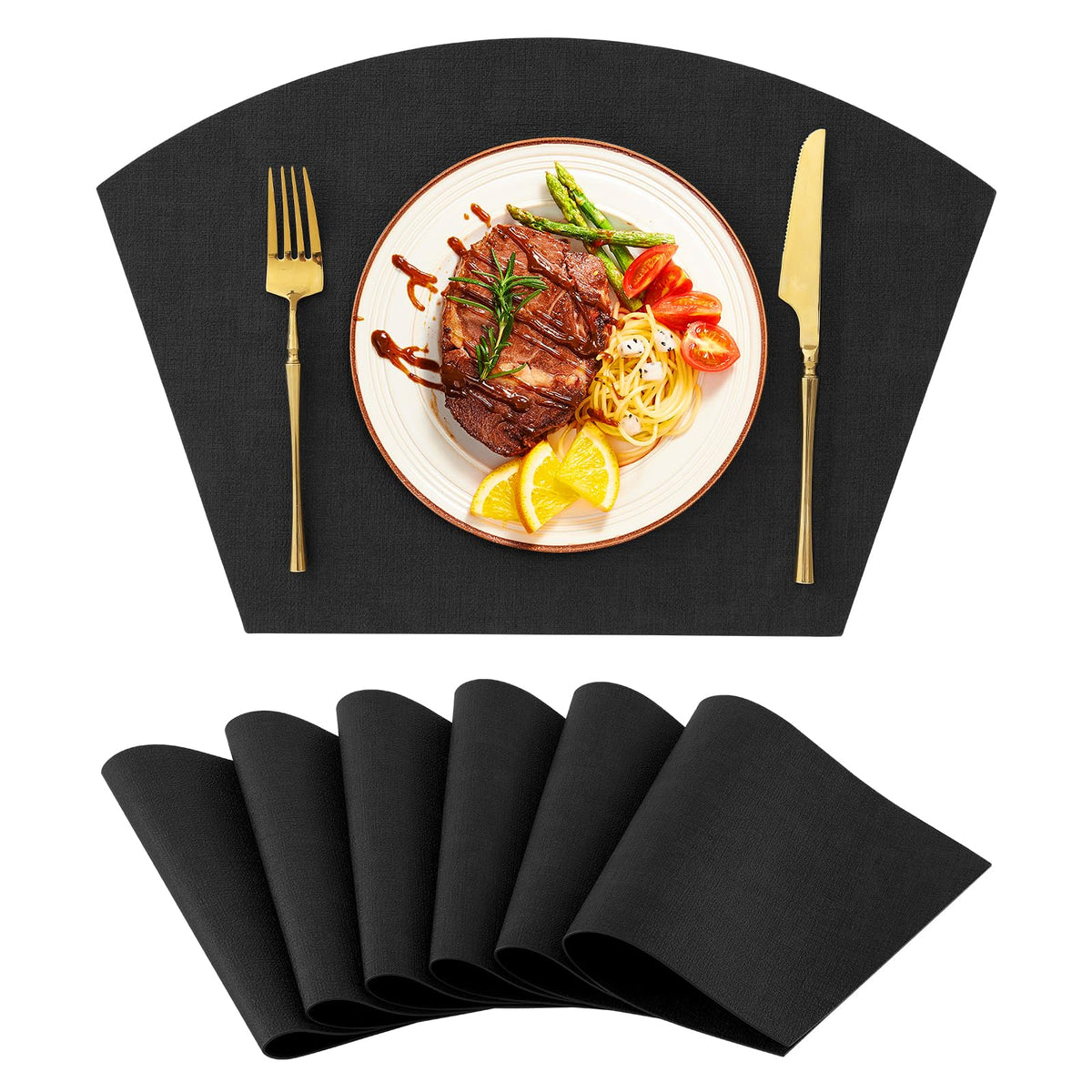 Homaxy Wedge Faux Leather Placemats for Round Table, Set of 6, Light Grey