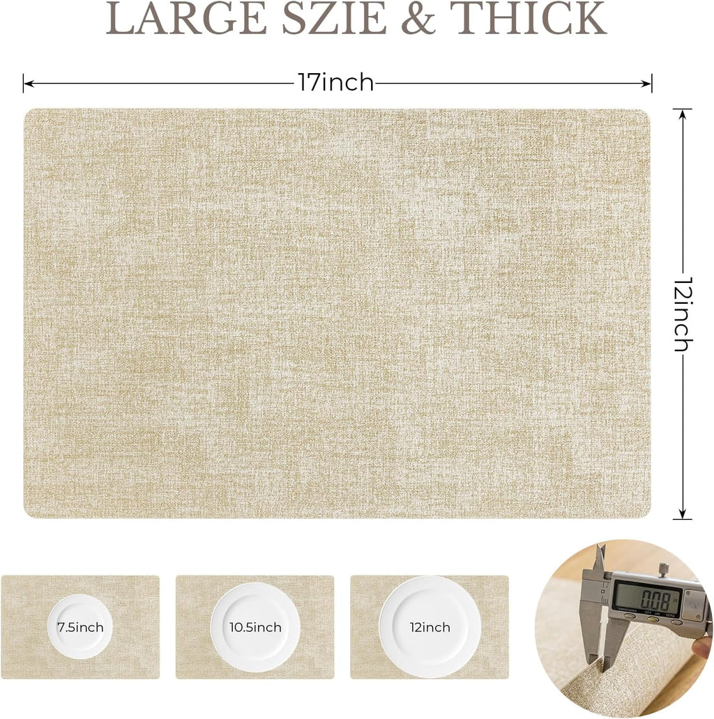 Romanstile Faux Leather Vinyl Placemats Set of 6, Beige