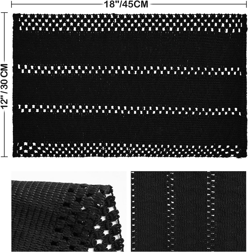 Artoid Mode Black Woven Rustic Hollow Placemats Set of 4-12x18 Inch