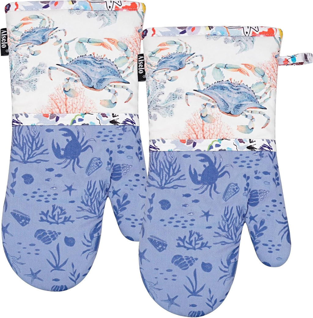 Alselo Oven Mitts 1 Pair, Silicone Printed Kitchen Mittens,7"x13.5"