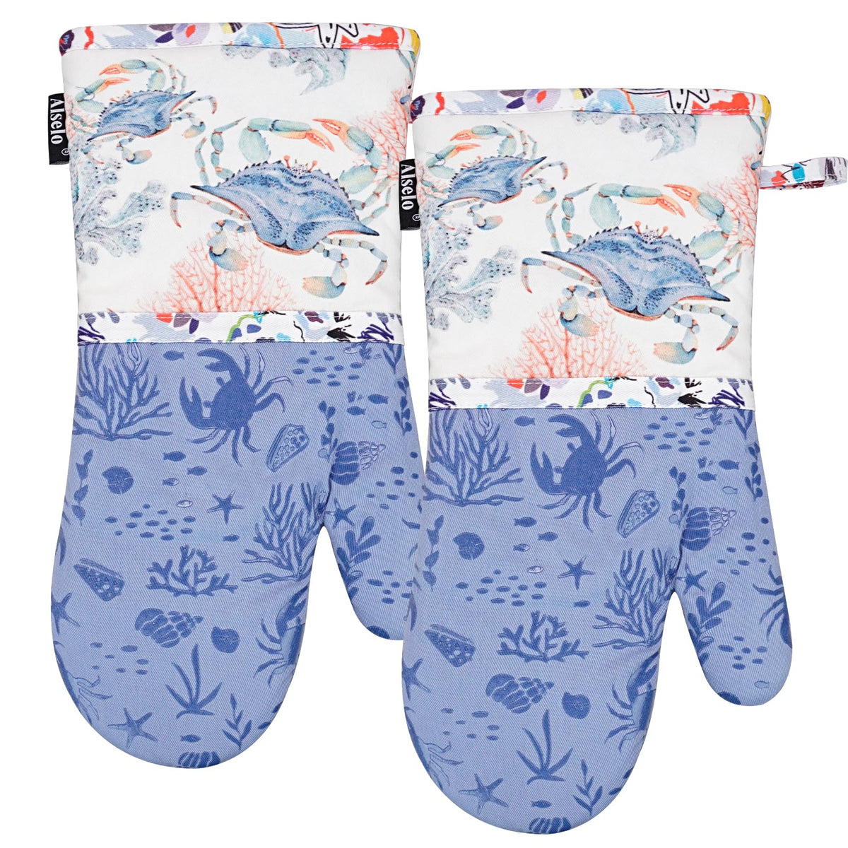 Alselo Oven Mitts 1 Pair, Silicone Printed Kitchen Mittens,7"x13.5"