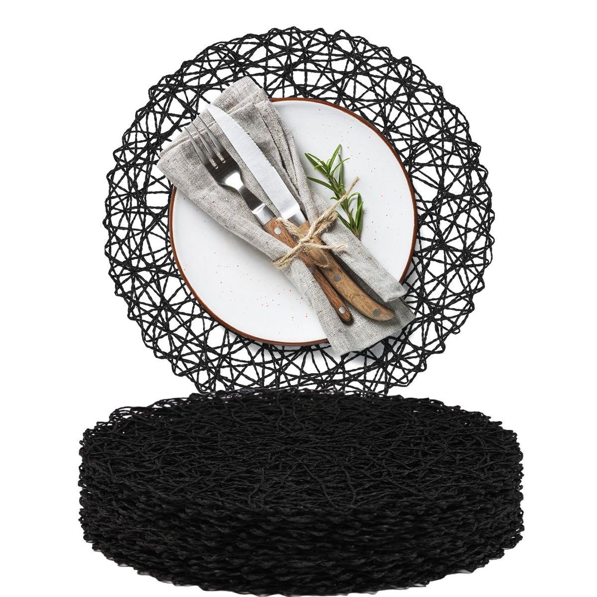 AHHFSMEI Paper Braided Round Placemats Set of 8 Natural Non-Slip Heat Resistant Table Mats for Dining Tables Woven Indoor & Outdoor Place mats(Coffee,8)