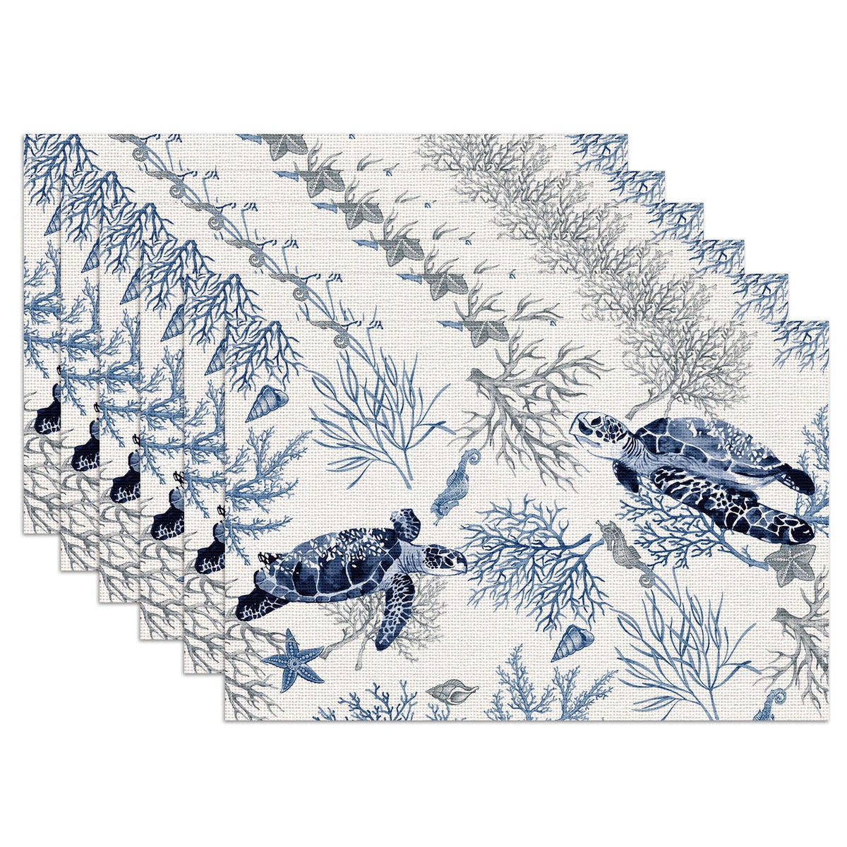 Blue White Floral Placemats Set of 6, Chinoiserie Flower Linen Place Mat Washable Stain Resistant Table Mats for Farmhouse Kitchen Dining 12x18 Inch