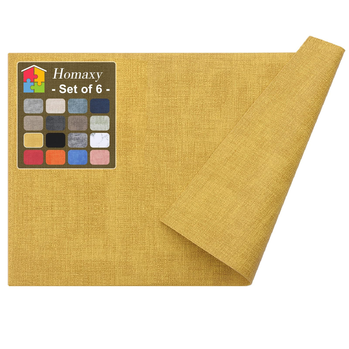 Homaxy Wedge Faux Leather Placemats for Round Table, Set of 6, Light Grey