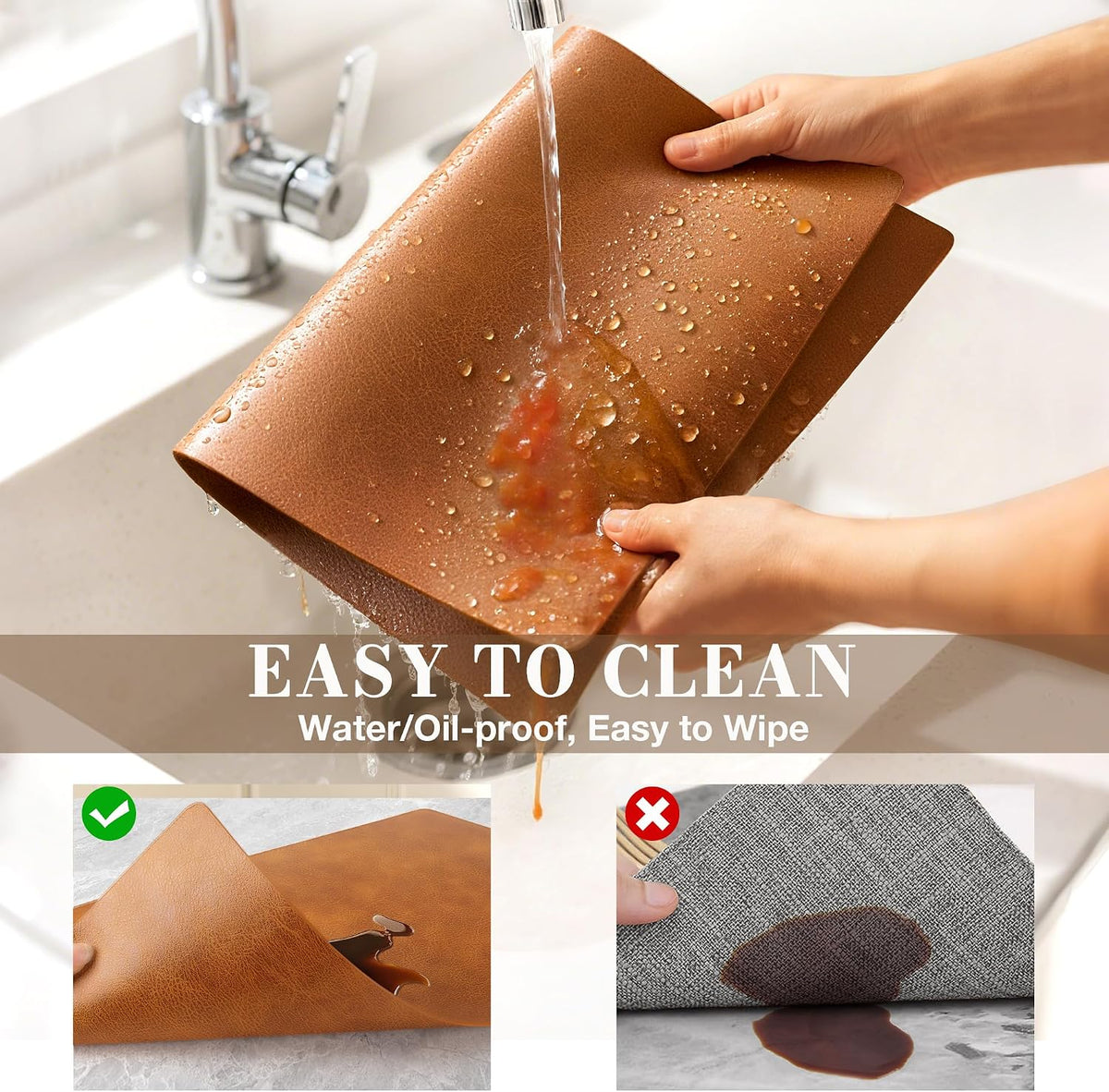 Roxifina Faux Leather Placemats Set of 6, Vinyl Placemats Heat Resistant