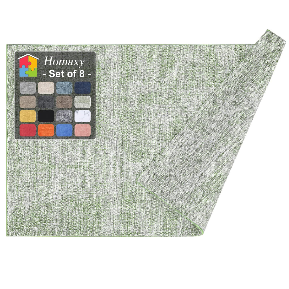 Homaxy Wedge Faux Leather Placemats for Round Table, Set of 6, Light Grey