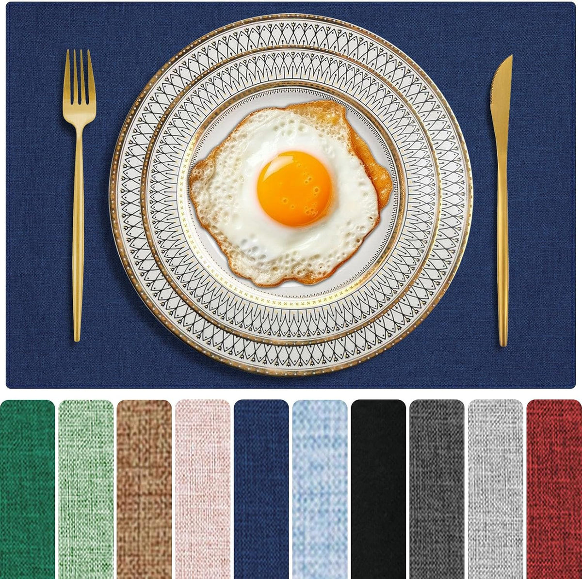 Cloth Placemats Set of 6, Cotton Linen Blend Place Mats, Navy Blue