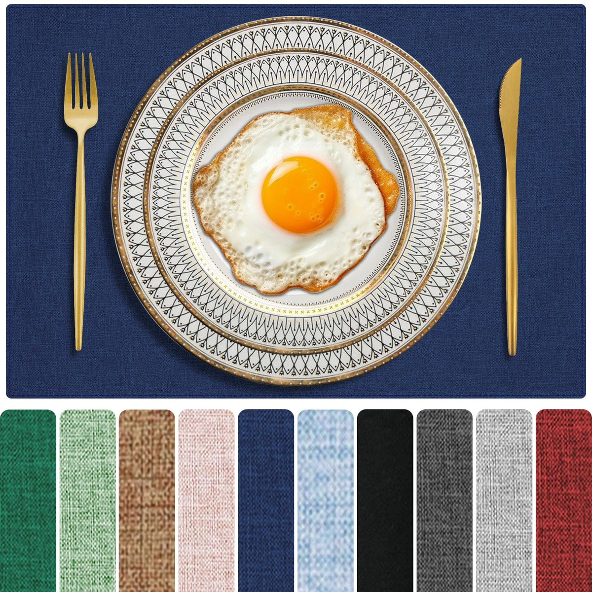 Cloth Placemats Set of 6, Cotton Linen Blend Place Mats, Navy Blue