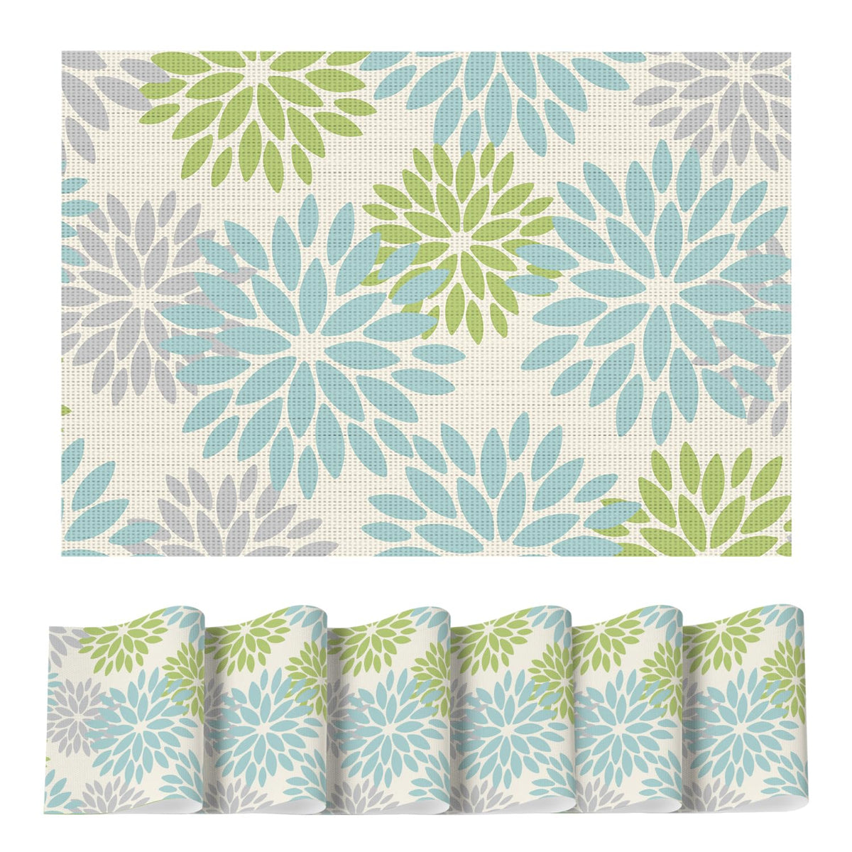Artoid Mode Floral Vinyl Placemats Set of 4, 12x18 Inch Thanksgiving Washable Non-Slip Plastic Vinyl Place Mats for Party Kitchen Dining Decor, Olive Green