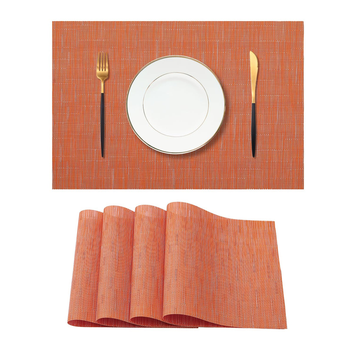 Beige Placemats Set of 6 - Heat-Resistant, Non-Slip Table Mats, Washable Woven Vinyl for Indoor & Outdoor Dining