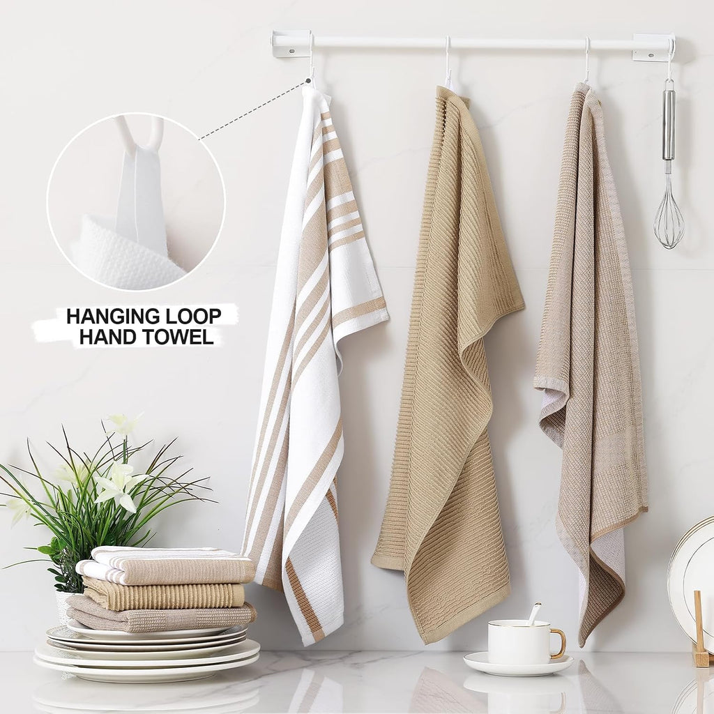 Homaxy Cotton 380 GSM Premium Kitchen Towels, 18"x 28", 6 Pack, Khaki